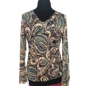 Vintage Chico's Paisley V Neck Tie Long Sleeve Lined Gauze Tunic Large